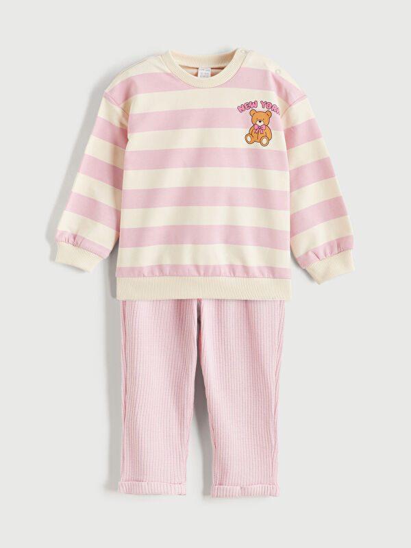 LCW baby Baskılı Kız Bebek Sweatshirt ve Pantolon 2'li