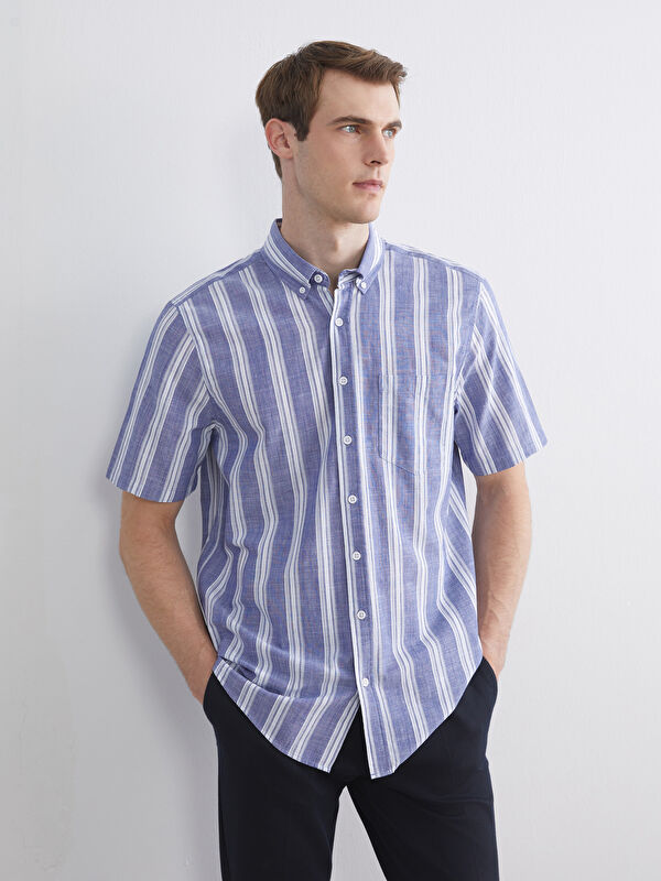 LCWAIKIKI Classic Regular Fit Kısa Kollu Çizgili Erkek Gömlek