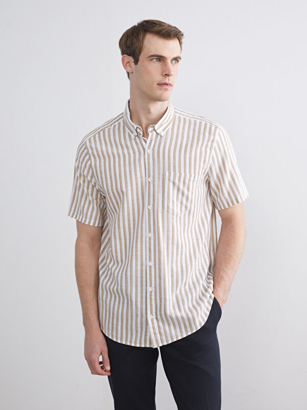 LCWAIKIKI Classic Regular Fit Kısa Kollu Çizgili Erkek Gömlek