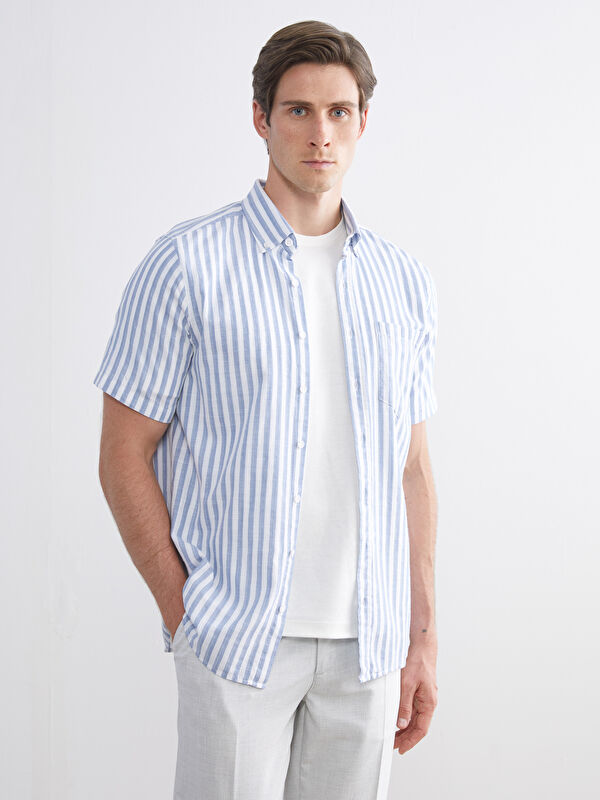 LCWAIKIKI Classic Regular Fit Kısa Kollu Çizgili Erkek Gömlek