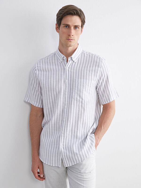 LCWAIKIKI Classic Regular Fit Kısa Kollu Çizgili Erkek Gömlek