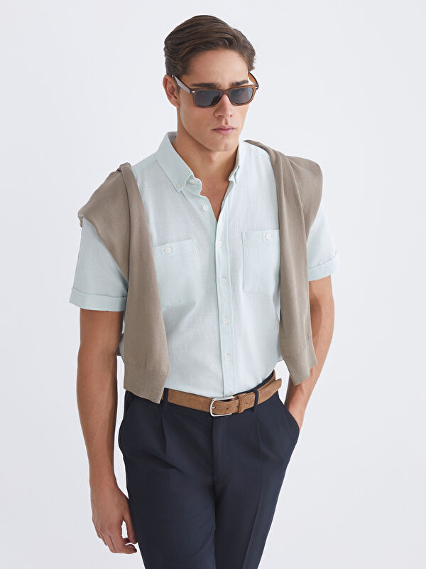 LCWAIKIKI Classic Regular Fit Kısa Kollu Erkek Dokulu Gömlek