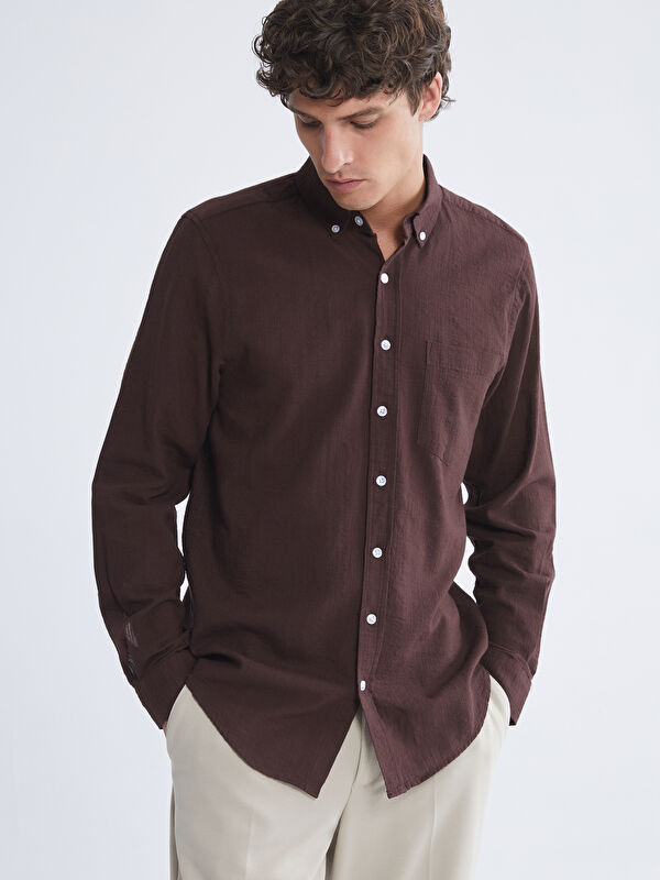 LCWAIKIKI Classic Regular Fit Uzun Kollu Erkek Dokulu Gömlek
