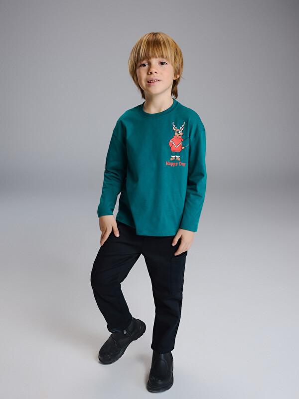LCW Kids Baskılı Uzun Kollu Erkek Çocuk Tişört