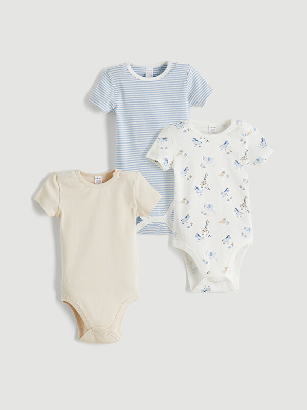 LCW baby Bisiklet Yaka Erkek Bebek Çıtçıtlı Body 3'lü