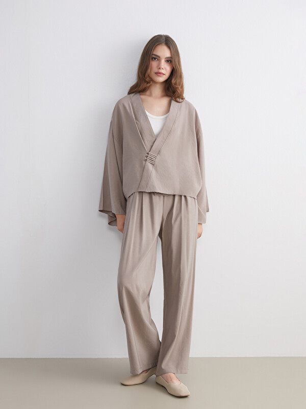 LCW Modest Beli Lastikli Geniş Paça Kadın Pantolon
