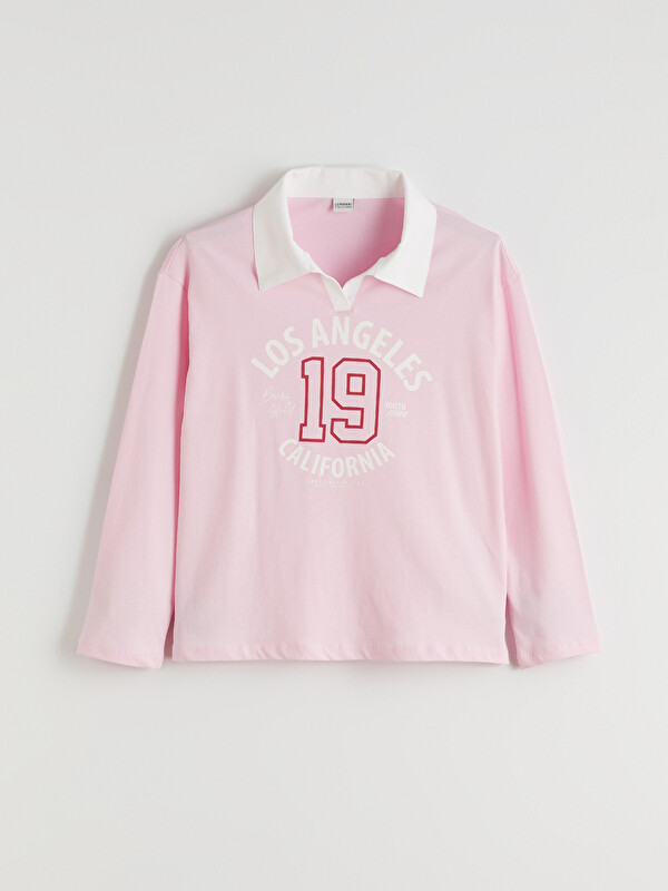 LCW Kids Polo Yaka Los Angeles Baskılı Kız Çocuk Tişört