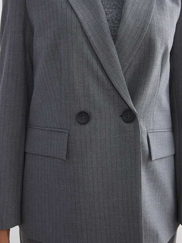 LCW Vision Gri Çizgili Kadın Blazer Ceket - W5M960Z8-LFY | LCW