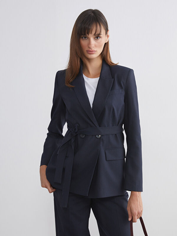 LCW Vision Çizgili Beli Kuşaklı Kadın Blazer Ceket