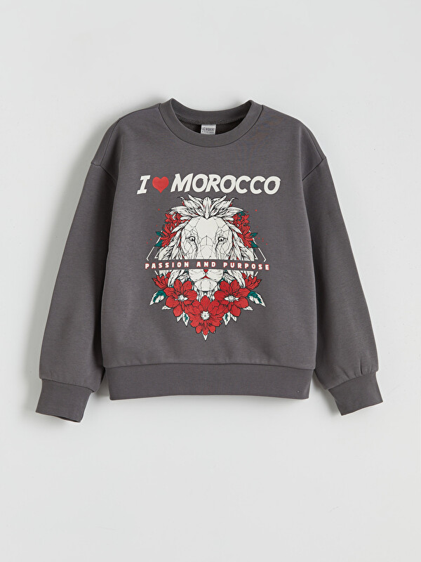 LCW Kids Crew Neck Printed Girls' Sweatshirt