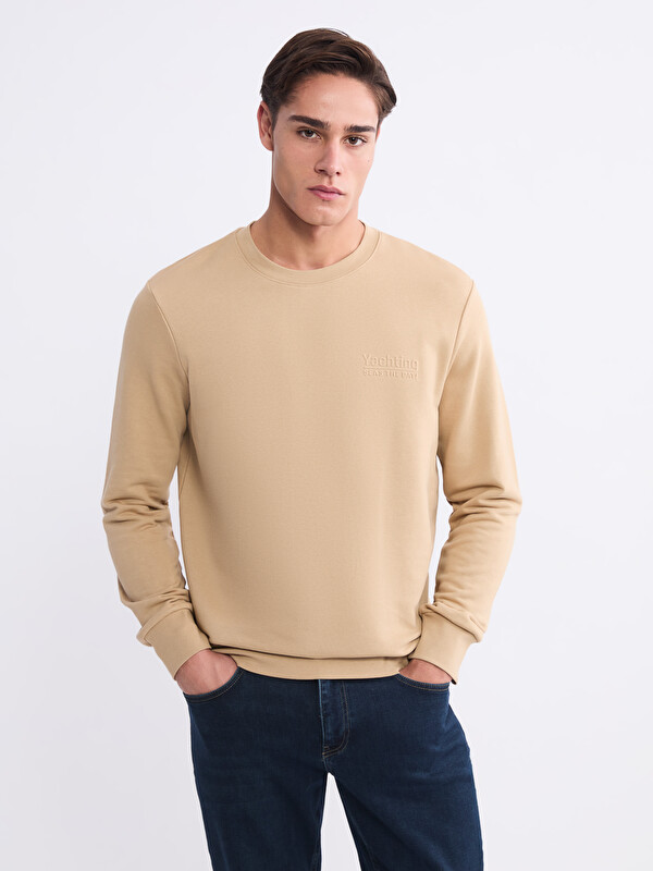 LCWAIKIKI Classic Bisiklet Yaka Baskılı Erkek Sweatshirt