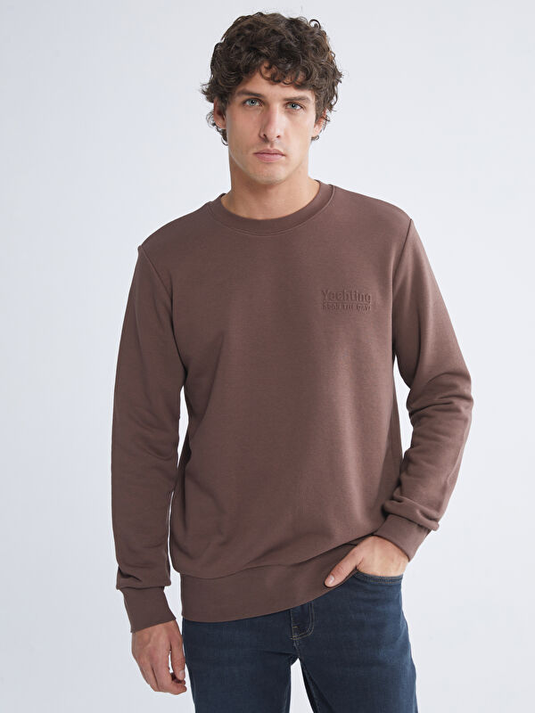 LCWAIKIKI Classic Bisiklet Yaka Baskılı Erkek Sweatshirt