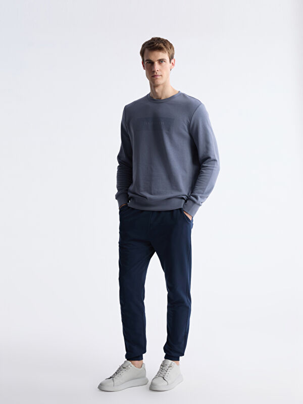 LCWAIKIKI Classic Bisiklet Yaka Baskılı Erkek Sweatshirt