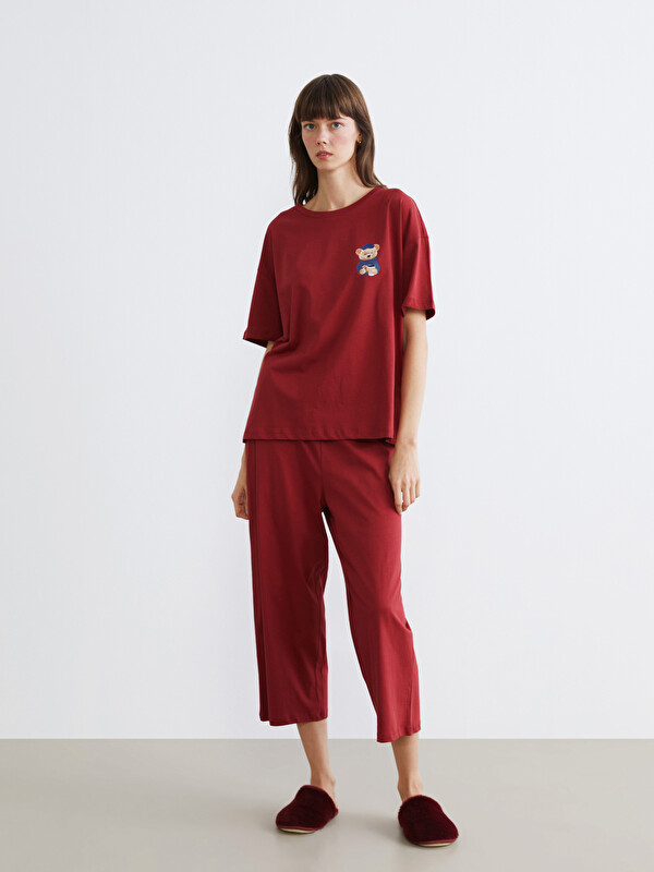 LCW DREAM Teddy Bear Printed Women's Capri Pyjamas Set
