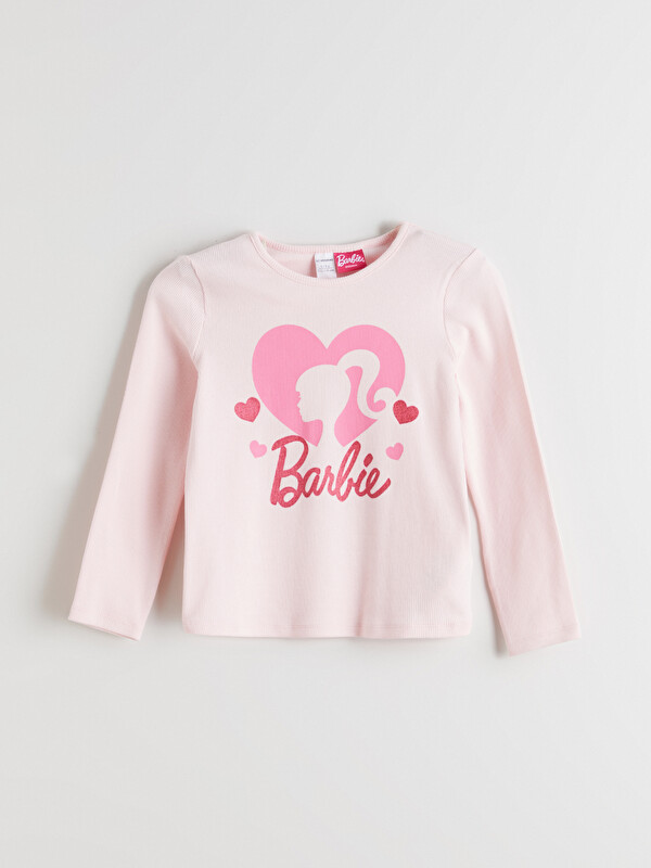 LCW Kids Barbie Lisanslı Uzun Kollu Kız Çocuk Tişört