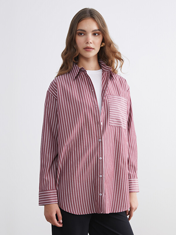 LCW Modest Çizgili Poplin Kadın Gömlek Tunik