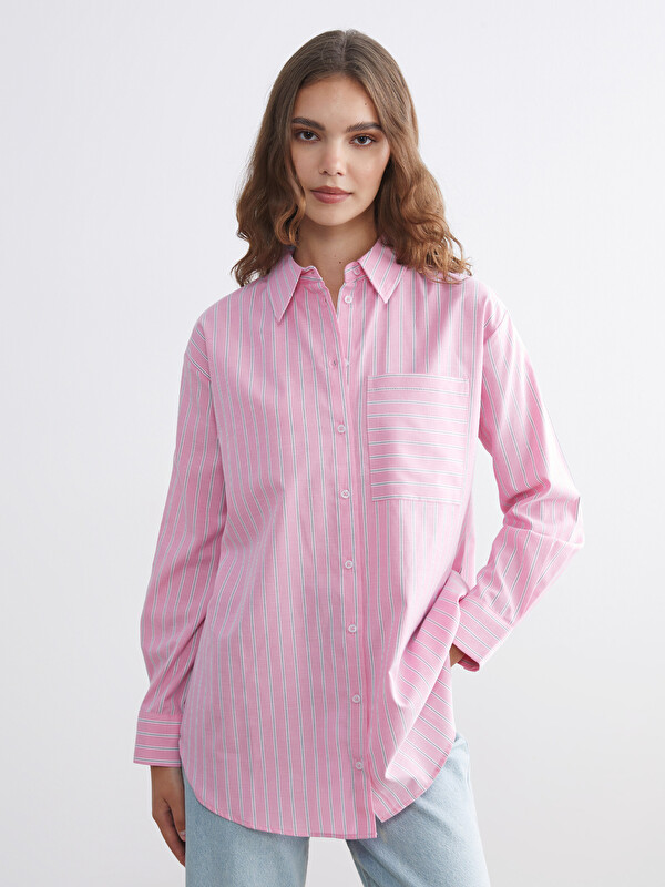 LCW Modest Çizgili Poplin Kadın Gömlek Tunik