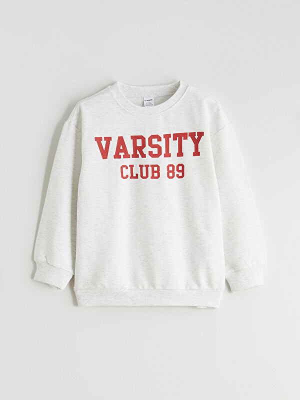 LCW Kids Bisiklet Yaka Varsity Baskılı Erkek Çocuk Sweatshirt