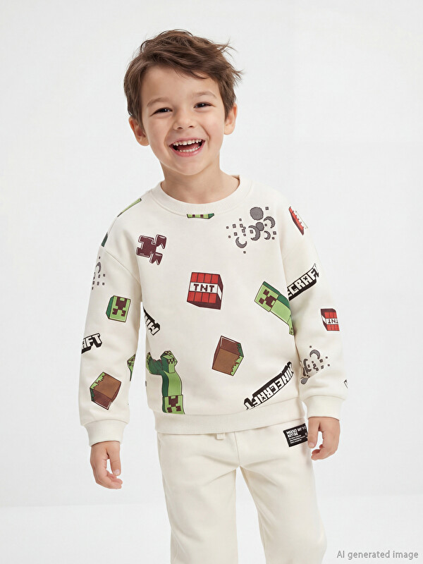 LCW Kids Minecraft Baskılı Erkek Çocuk Sweatshirt