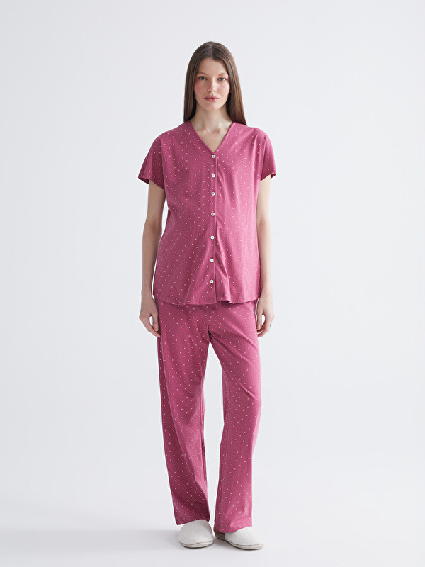 LCW DREAM V Yaka Desenli Hamile Pijama Takımı