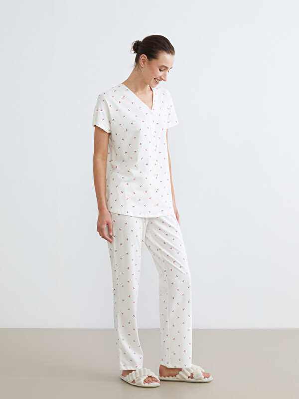 LCW DREAM V Yaka Desenli Hamile Pijama Takımı