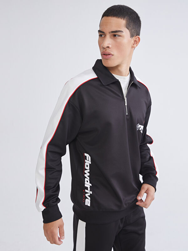 XSIDE Polo Yaka Baskılı Erkek Sweatshirt