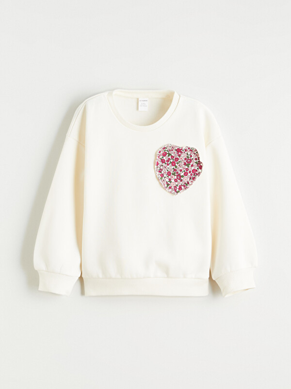 LCW Kids Bisiklet Yaka Çiçekli Kız Çocuk Kalın Sweatshirt