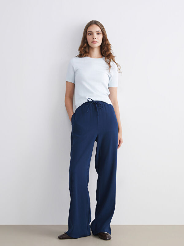 LCW Modest Beli Lastikli Geniş Paça Kadın Pantolon