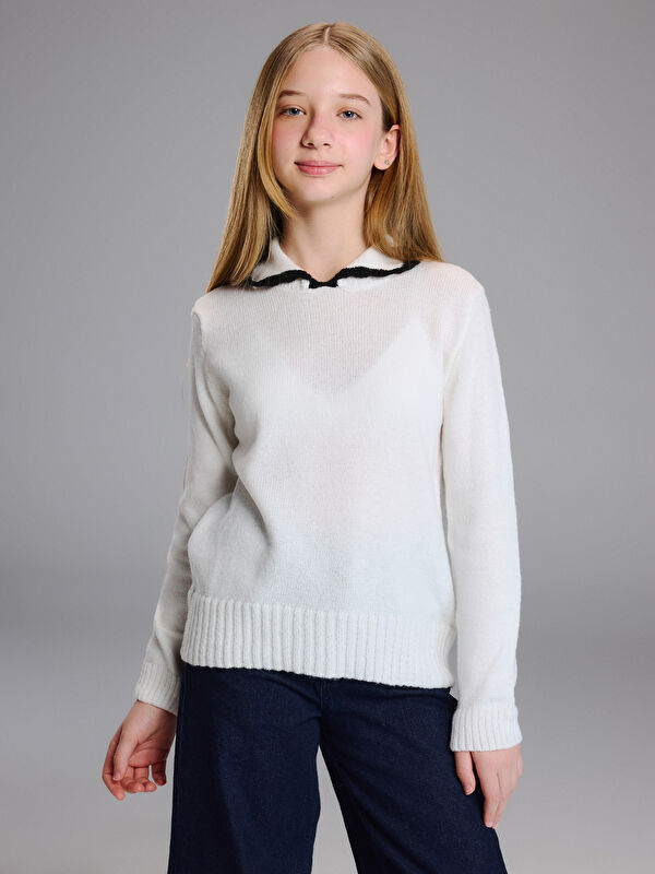 LCW Kids Polo Yaka Kız Çocuk Kazak
