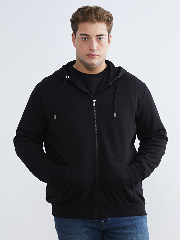 LCWAIKIKI Classic Büyük Beden Kapüşonlu Erkek Kalın Fermuarlı Sweatshirt