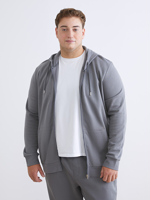 LCWAIKIKI Classic Büyük Beden Kapüşonlu Erkek Kalın Fermuarlı Sweatshirt