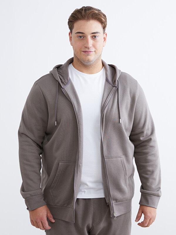 LCWAIKIKI Classic Büyük Beden Kapüşonlu Erkek Kalın Fermuarlı Sweatshirt