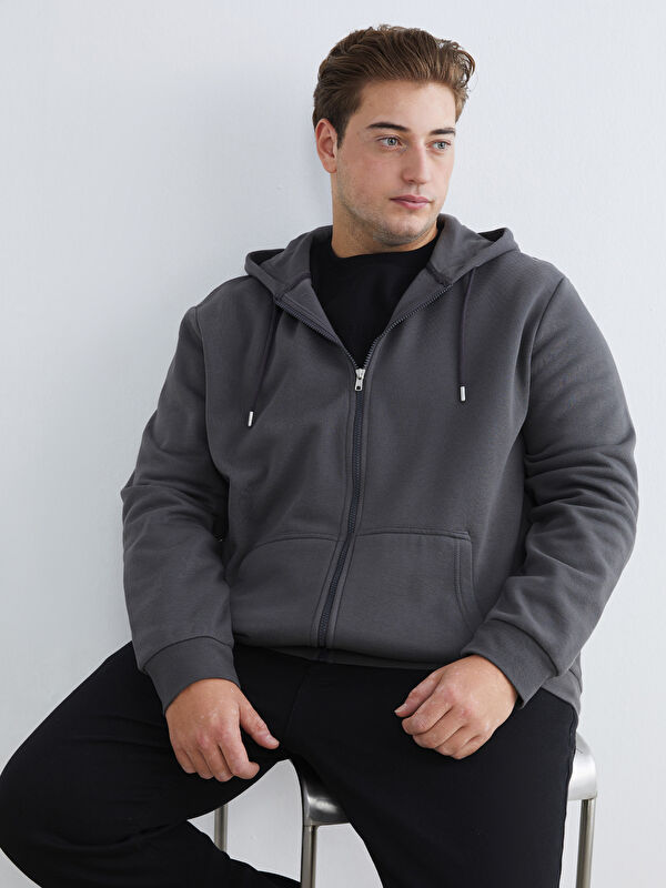 LCWAIKIKI Classic Büyük Beden Kapüşonlu Erkek Kalın Fermuarlı Sweatshirt