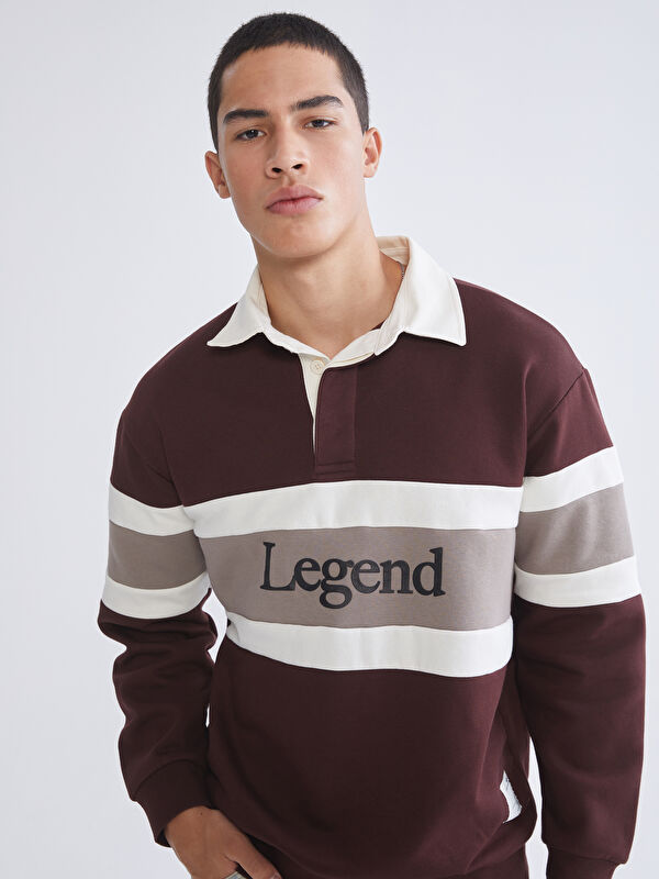 XSIDE Polo Yaka Baskılı Erkek Sweatshirt