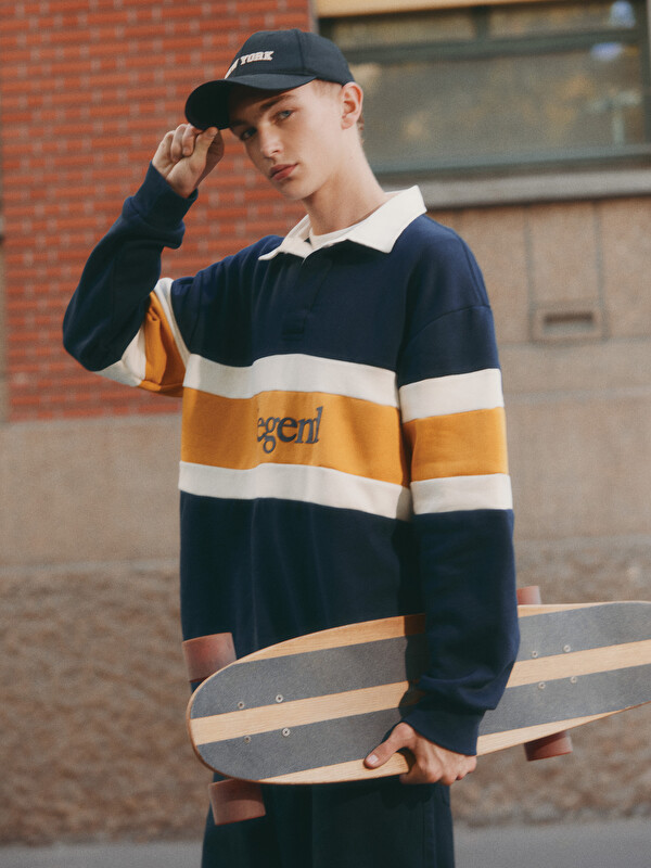 XSIDE Polo Yaka Baskılı Erkek Sweatshirt