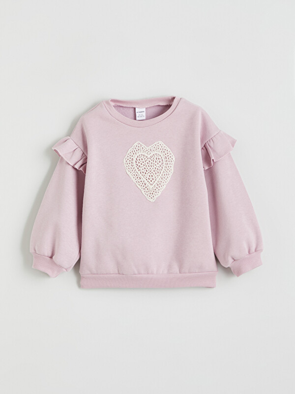 LCW Kids Kalp Baskılı Fırfırlı Kız Çocuk Sweatshirt