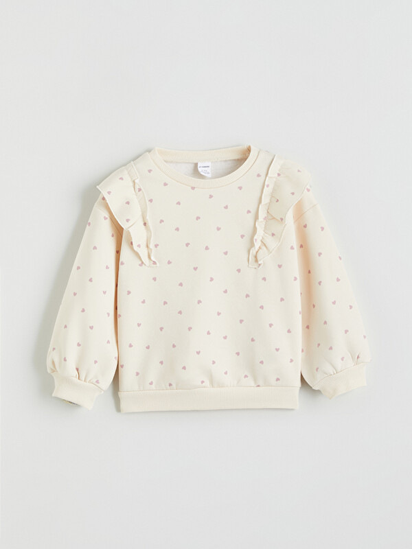 LCW Kids Bisiklet Yaka Nakışlı Fırfırlı Kız Çocuk Sweatshirt
