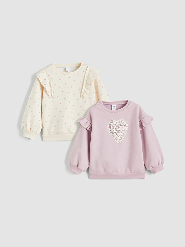 LCW Kids Bisiklet Yaka Baskılı Kız Çocuk Sweatshirt 2'li