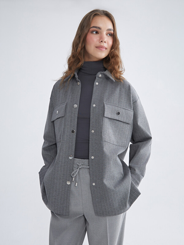 LCW Modest Çizgili Oversize Kadın Gömlek Tunik