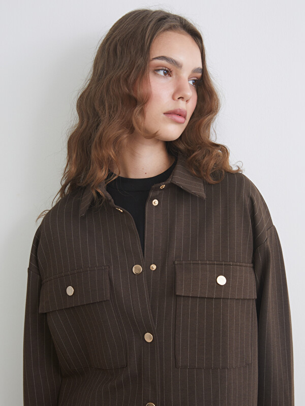 LCW Modest Çizgili Oversize Kadın Gömlek Tunik