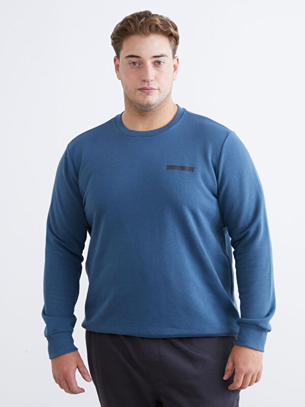 LCWAIKIKI Classic Bisiklet Yaka Baskılı Erkek Sweatshirt