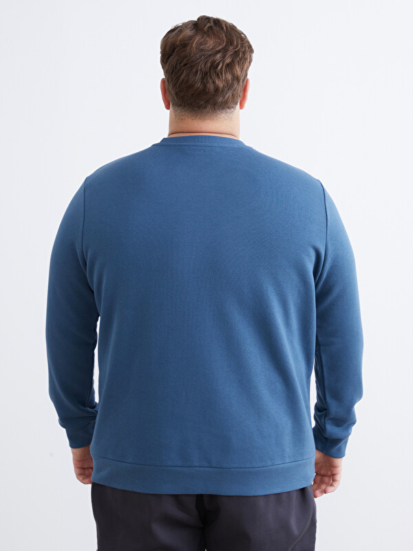 LCWAIKIKI Classic Lacivert Bisiklet Yaka Baskılı Erkek Sweatshirt