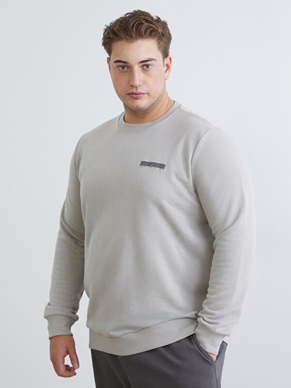 LCWAIKIKI Classic Bisiklet Yaka Baskılı Erkek Sweatshirt
