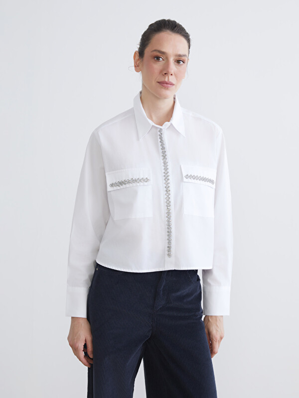 LCWAIKIKI Classic Taşlı Oversize Kadın Gömlek