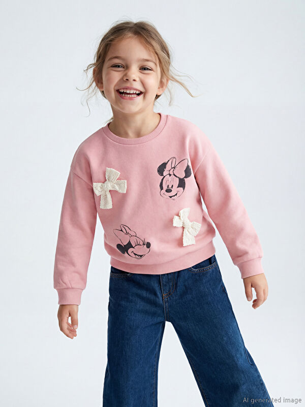 LCW Kids Minnie Mouse Baskılı Kız Çocuk Kalın Sweatshirt