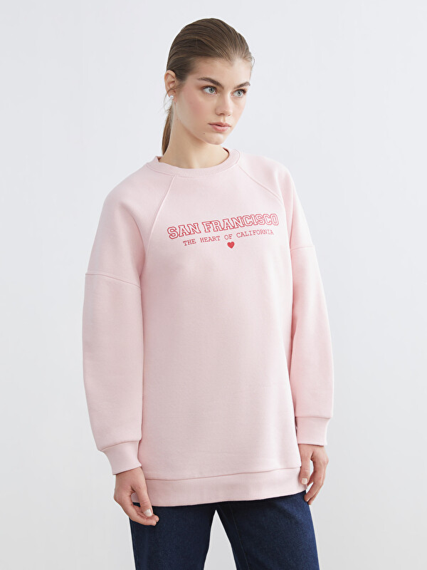 LCW Modest Baskılı Oversize Kadın Kalın Sweatshirt Tunik