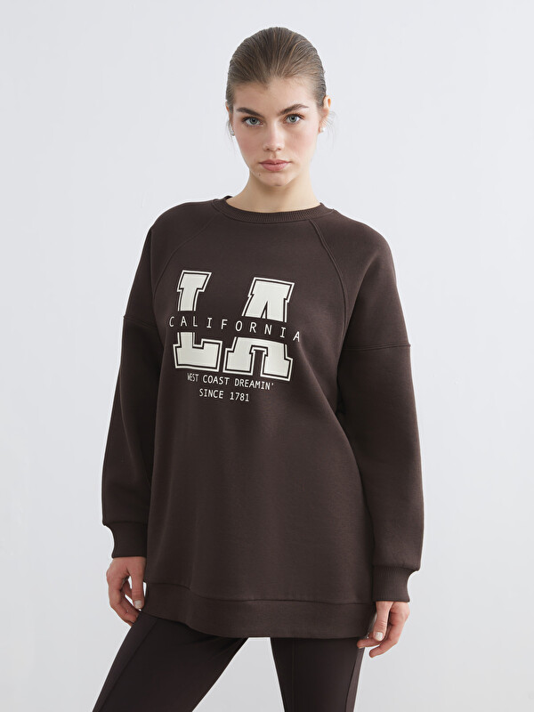LCW Modest Baskılı Oversize Kadın Kalın Sweatshirt Tunik