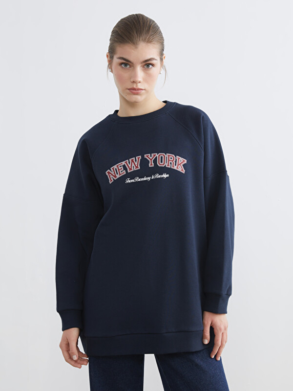 LCW Modest Baskılı Oversize Kadın Kalın Sweatshirt Tunik