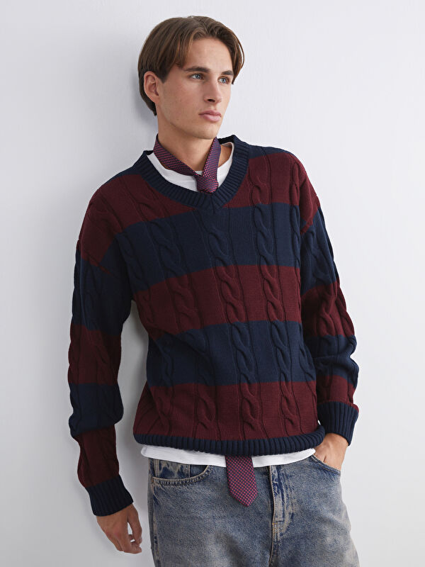 XSIDE V-Neck Striped Men's Knit Sweater