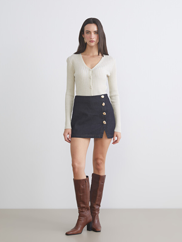 LCW Vision Dar Fit Jean Şort Etek